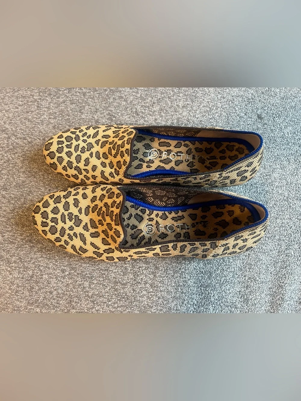 Rothy's Leopard Print Flats with Royal Blue Trim